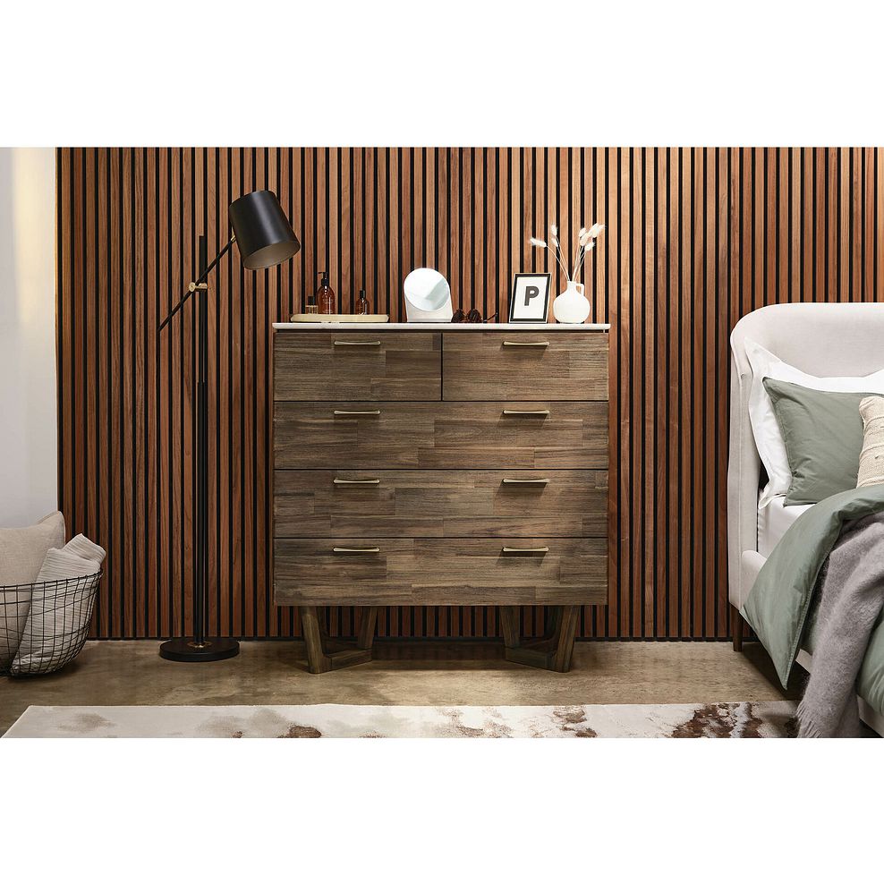Islington Marble and Dark Acacia 2+3 Chest of Drawers Thumbnail 2