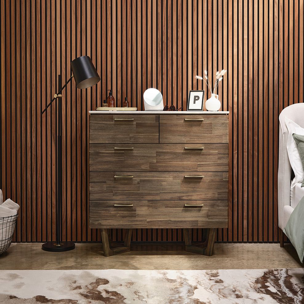 Islington Marble and Dark Acacia 2+3 Chest of Drawers 1