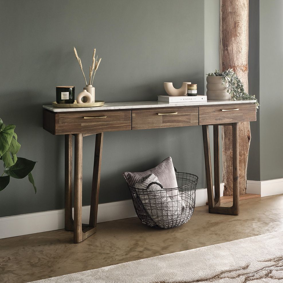 Islington Marble and Dark Acacia Console Table 2
