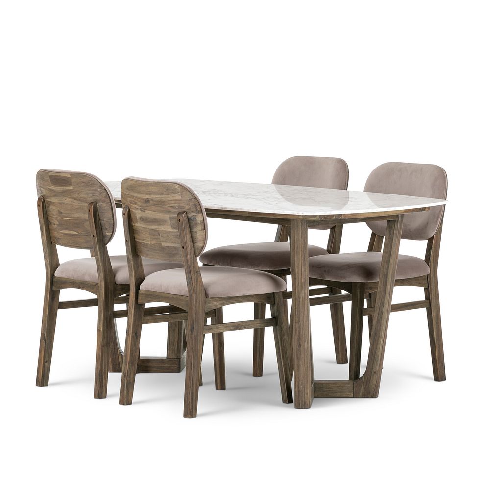 Islington Marble and Dark Acacia Dining Table + 4 Isla Fossil Velvet Dining Chairs Thumbnail 1