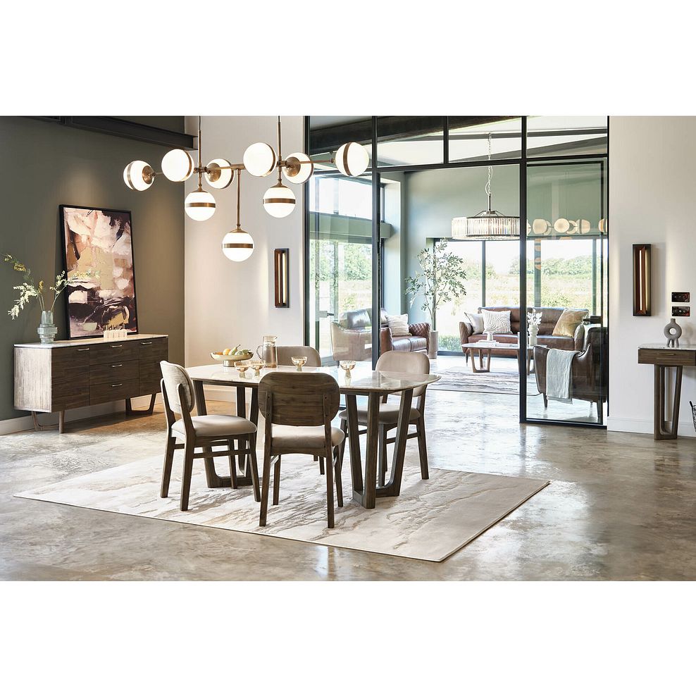 Islington Marble and Dark Acacia Dining Table + 4 Isla Fossil Velvet Dining Chairs 3