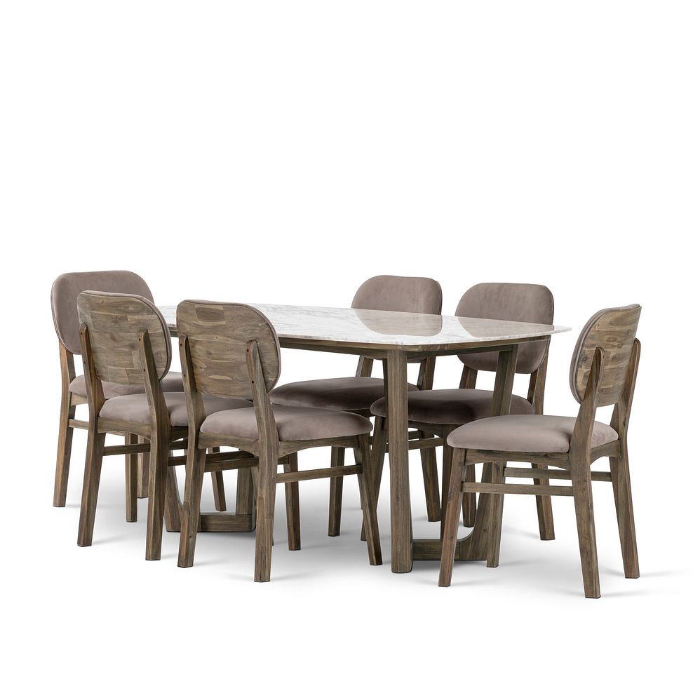 Islington Marble and Dark Acacia Dining Table + 6 Isla Fossil Velvet Dining Chairs Thumbnail 1