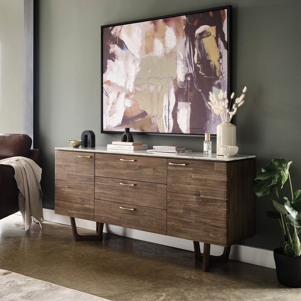 Islington Marble and Dark Acacia Large Sideboard 3
