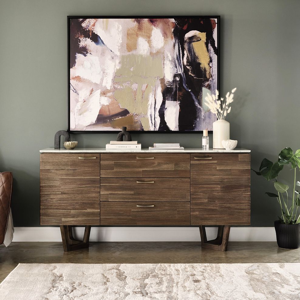 Islington Marble and Dark Acacia Large Sideboard 1