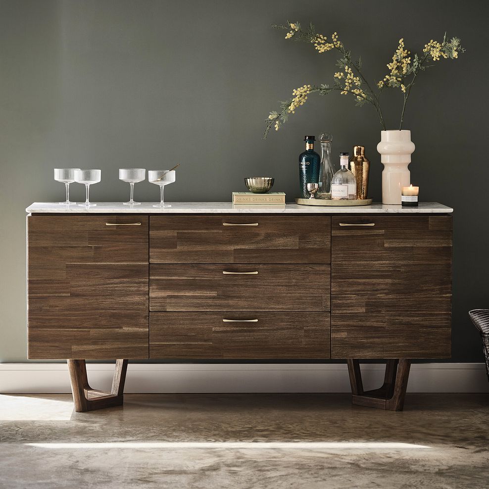 Islington Marble and Dark Acacia Large Sideboard 4