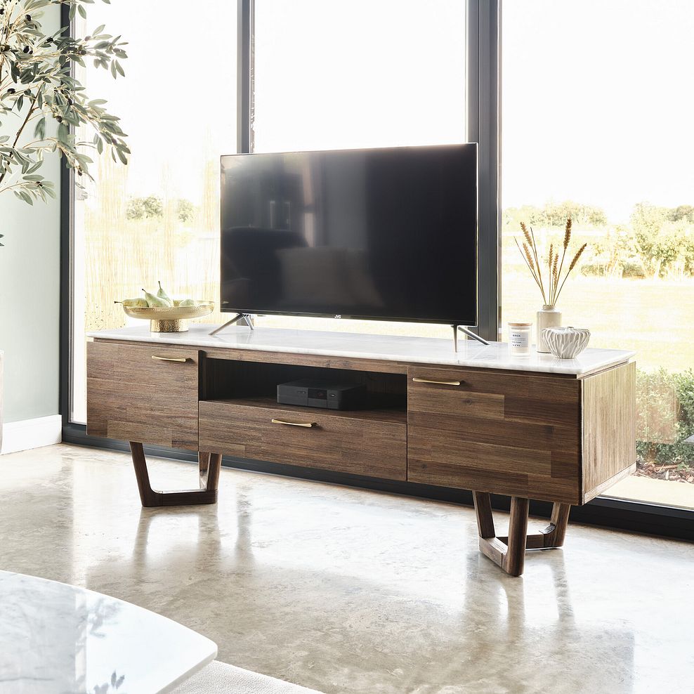 Islington Marble and Dark Acacia Large TV Unit 2