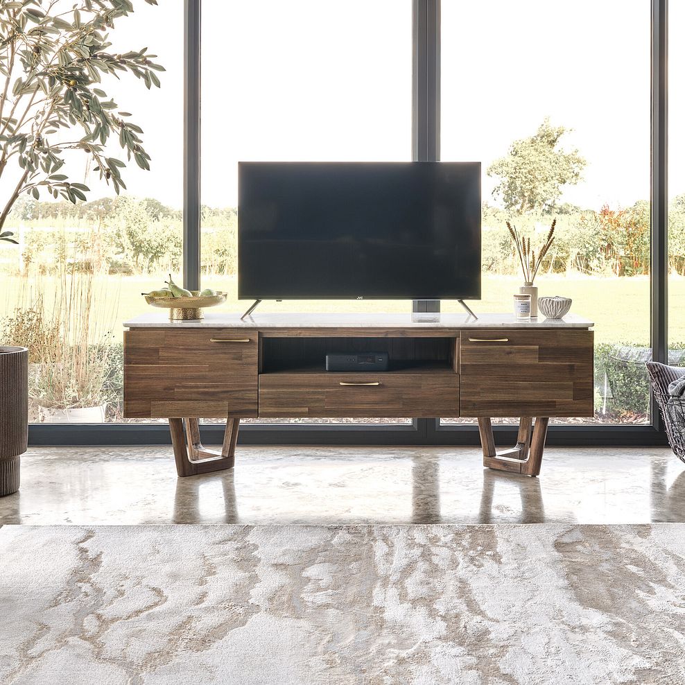 Islington Marble and Dark Acacia Large TV Unit 1