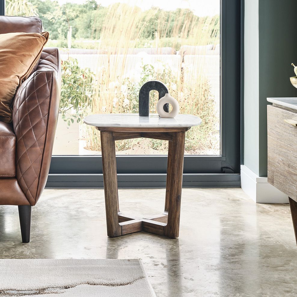 Islington Marble and Dark Acacia Side Table 2