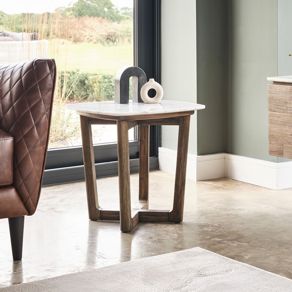 Islington Marble and Dark Acacia Side Table 1