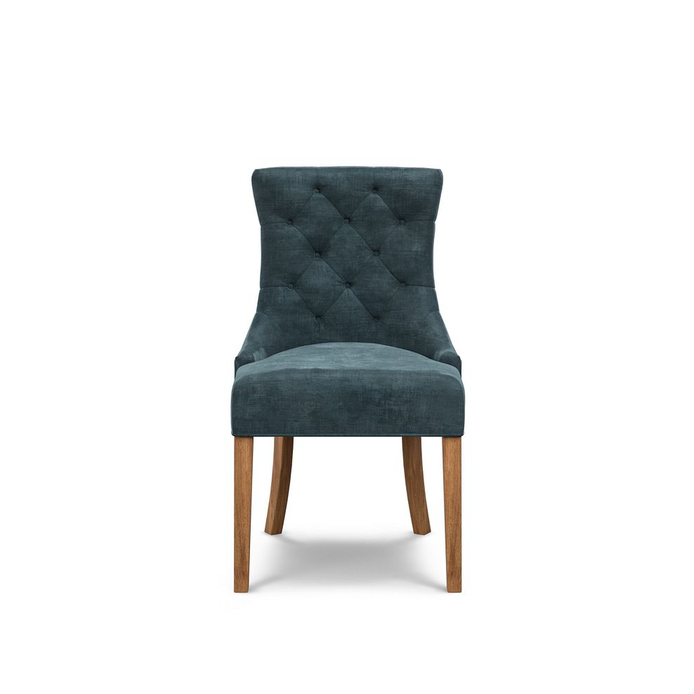 Isobel Button Back Chair in Heritage Airforce Velvet with Natural Oak Legs 2