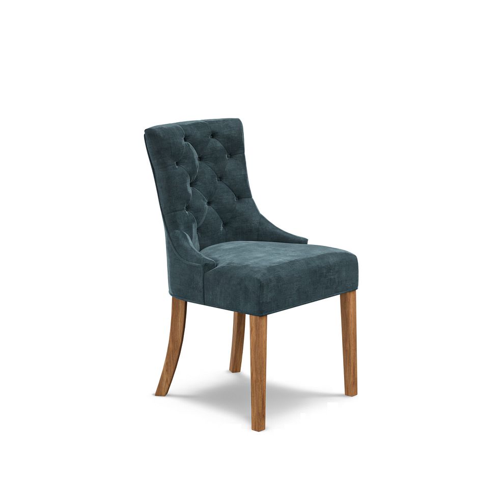 Isobel Button Back Chair in Heritage Airforce Velvet with Natural Oak Legs 1