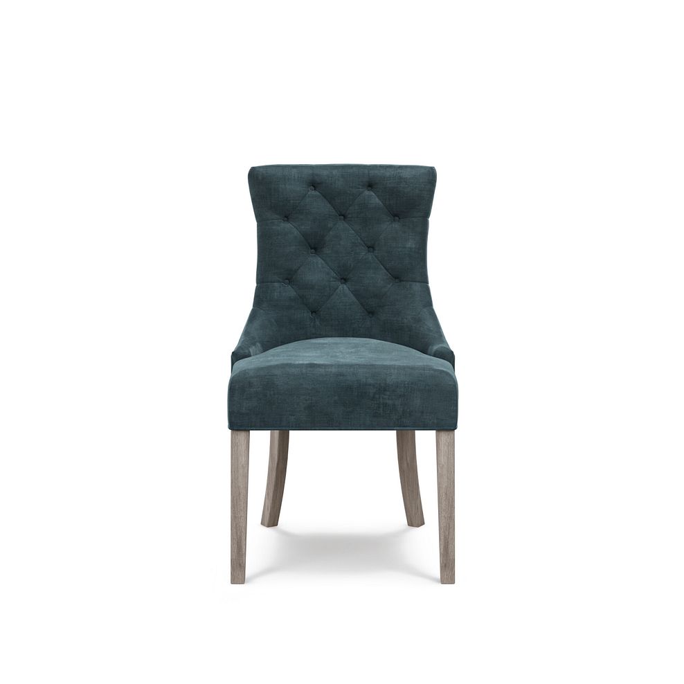 Isobel Button Back Chair in Heritage Airforce Velvet with Weathered Oak Legs 2