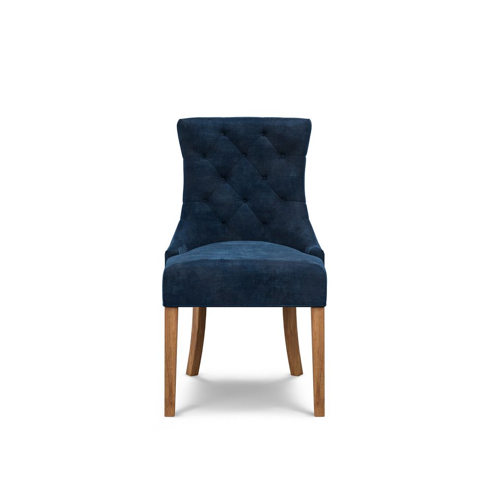 Isobel Button Back Chair in Heritage Royal Blue Velvet with Natural Oak Legs 2