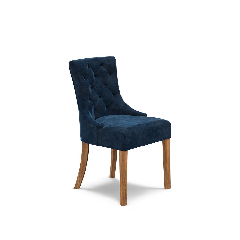 Isobel Button Back Chair in Heritage Royal Blue Velvet with Natural Oak Legs 1