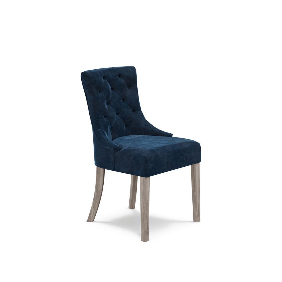 Isobel Button Back Chair in Heritage Royal Blue Velvet with Weathered Oak Legs 1