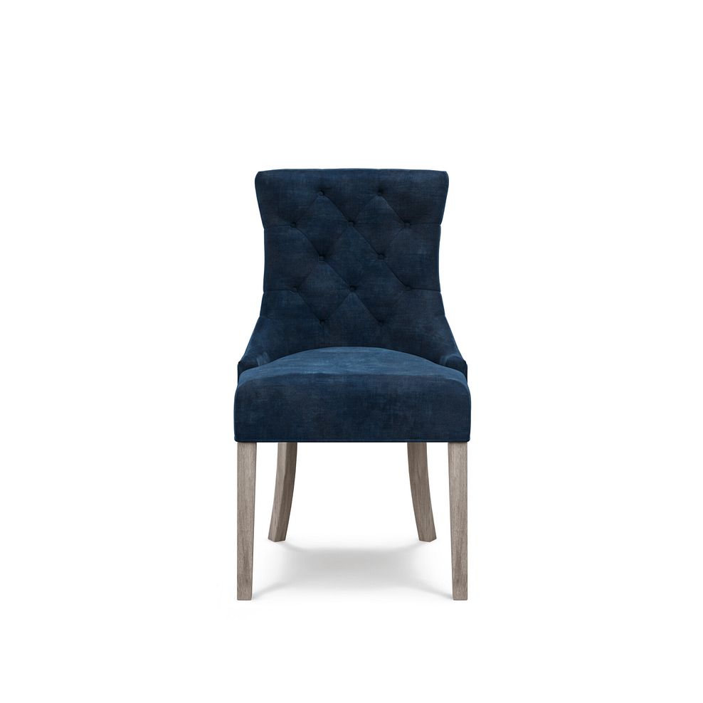 Isobel Button Back Chair in Heritage Royal Blue Velvet with Weathered Oak Legs 2