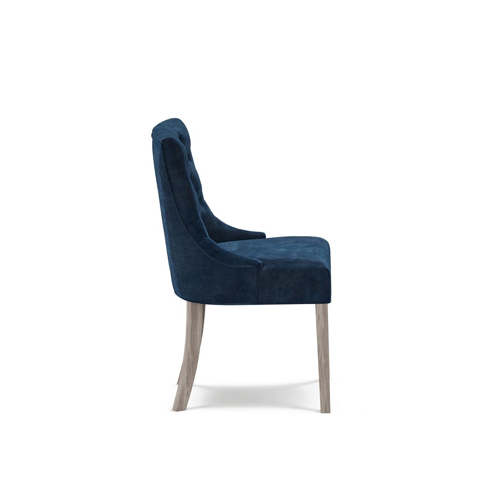 Isobel Button Back Chair in Heritage Royal Blue Velvet with Weathered Oak Legs 3