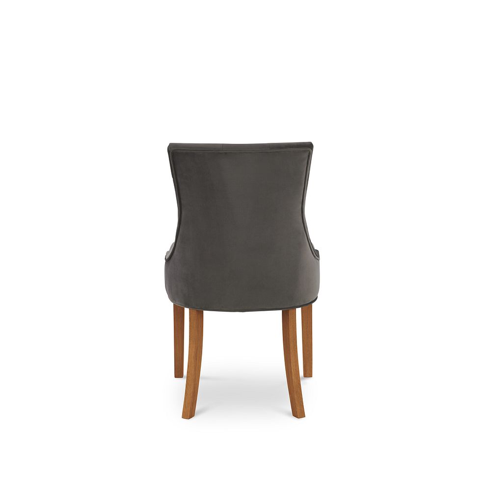 Isobel Button Back Chair in Storm Grey Velvet with Natural Oak Legs 3