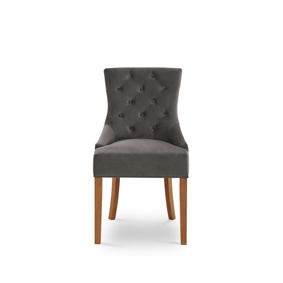 Isobel Button Back Chair in Storm Grey Velvet with Natural Oak Legs 2