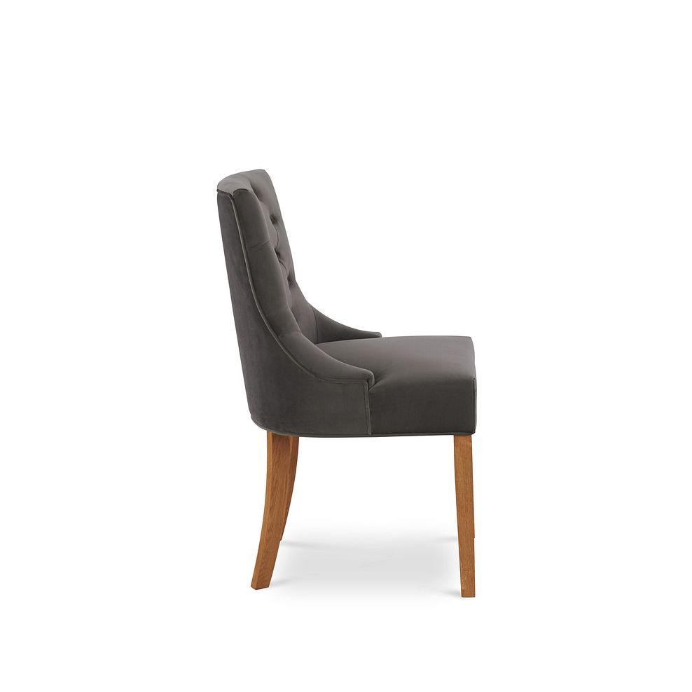 Isobel Button Back Chair in Storm Grey Velvet with Natural Oak Legs 4