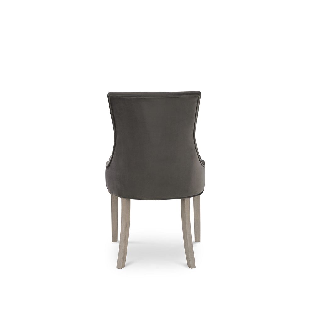 Isobel Button Back Chair in Storm Grey Velvet with Weathered Oak Legs 5