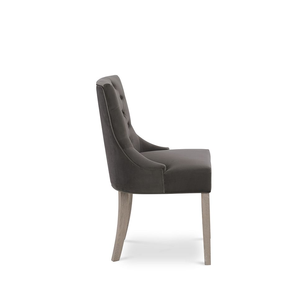 Isobel Button Back Chair in Storm Grey Velvet with Weathered Oak Legs 6