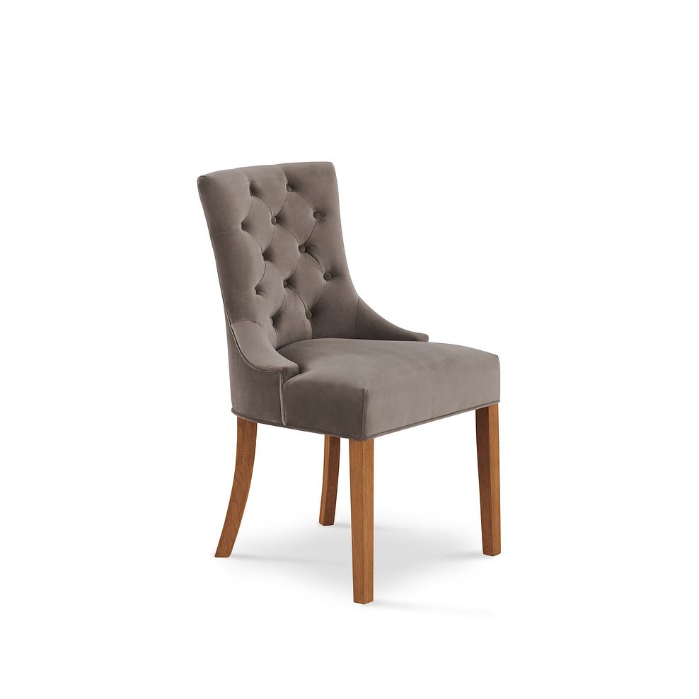 Isobel Button Back Chair in Taupe Velvet with Natural Oak Legs 1
