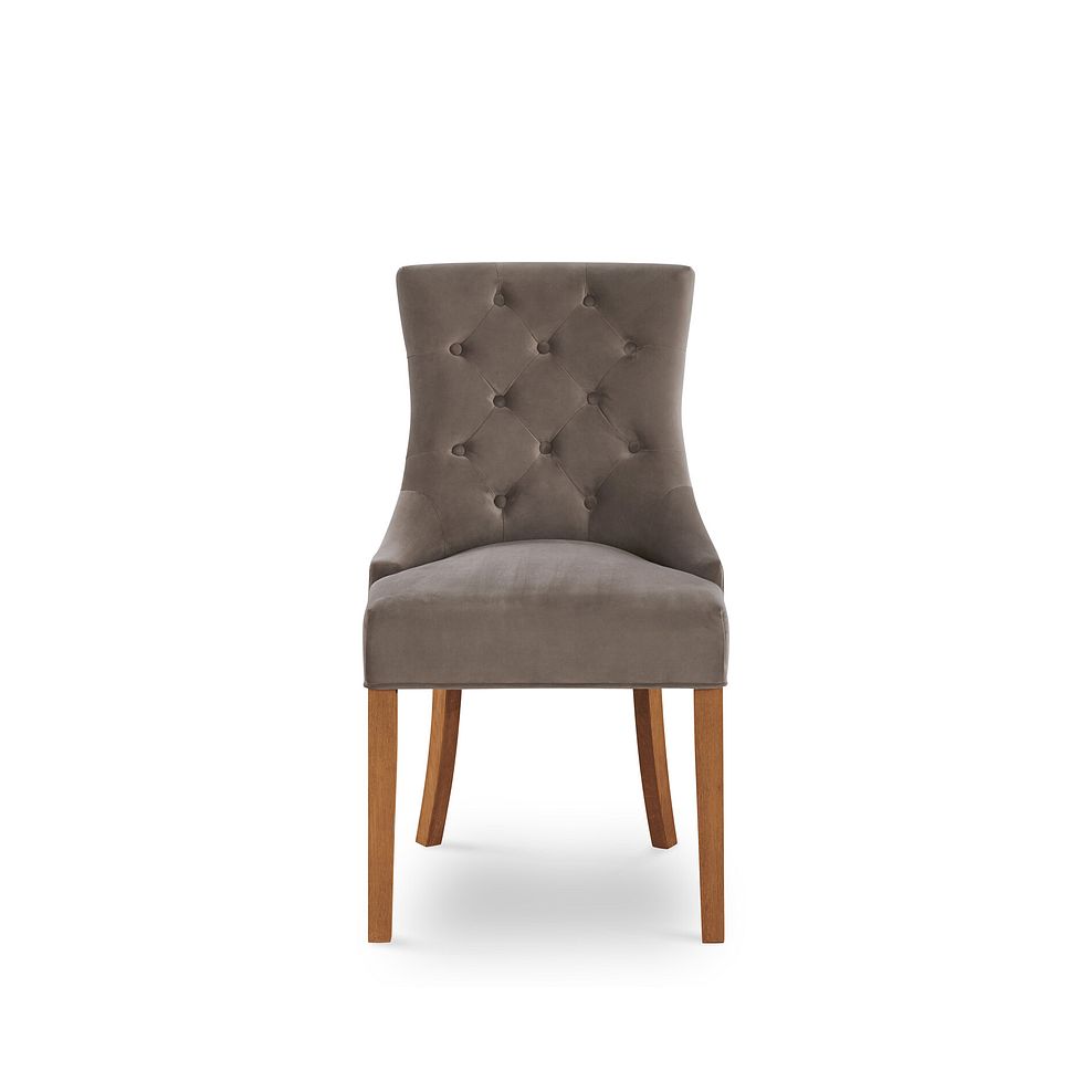 Isobel Button Back Chair in Taupe Velvet with Natural Oak Legs 2