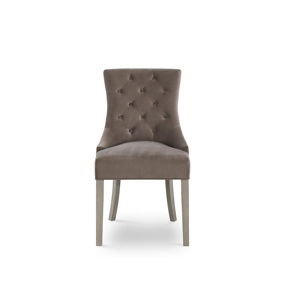 Isobel Button Back Chair in Taupe Velvet with Weathered Oak Legs 4