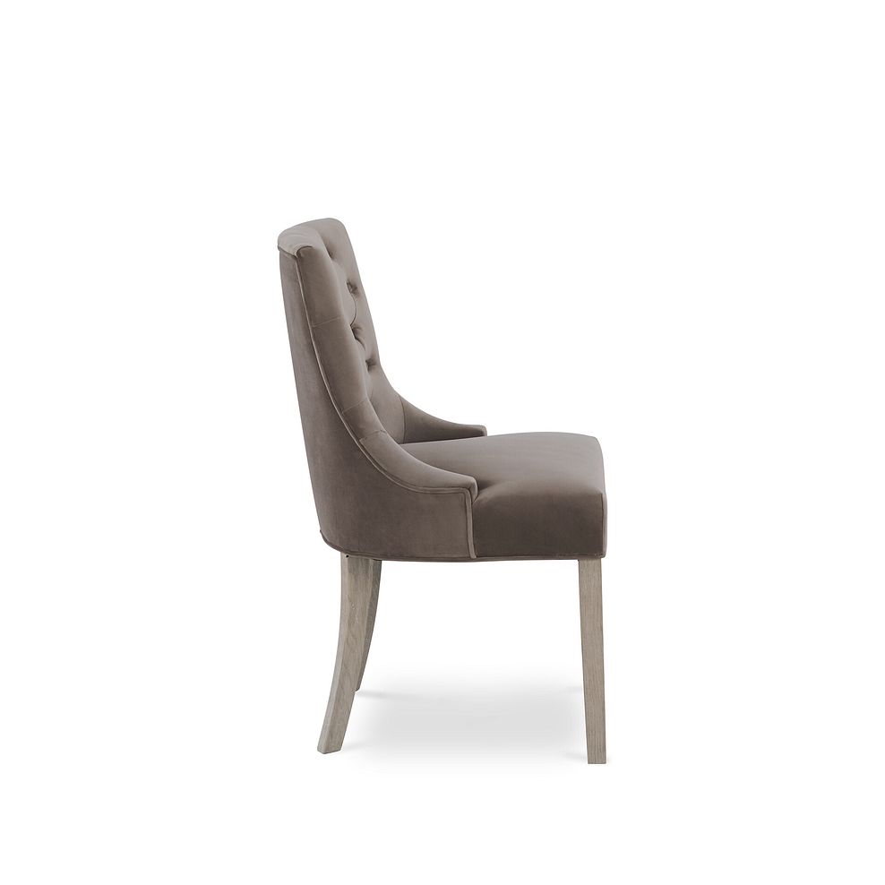 Isobel Button Back Chair in Taupe Velvet with Weathered Oak Legs 6