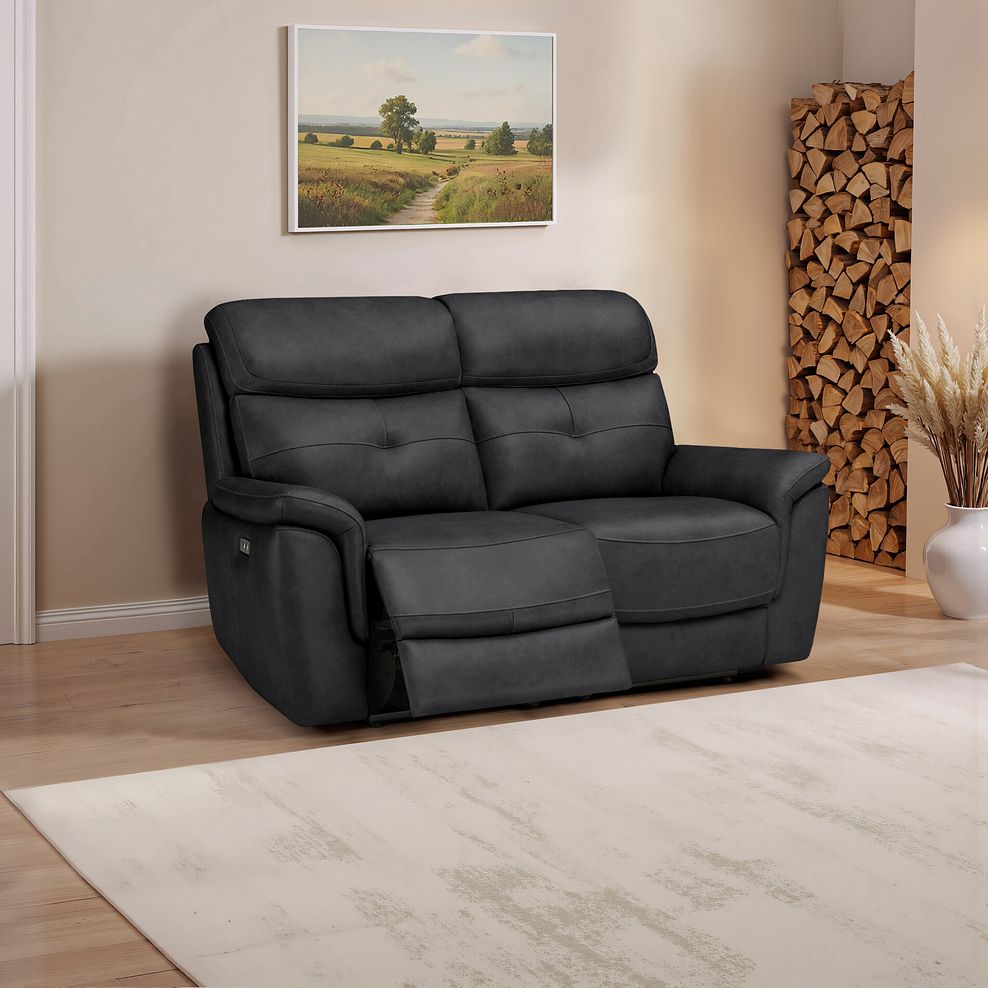 Iver 2 Seater Electric Recliner Sofa in Amara Black Leather 1