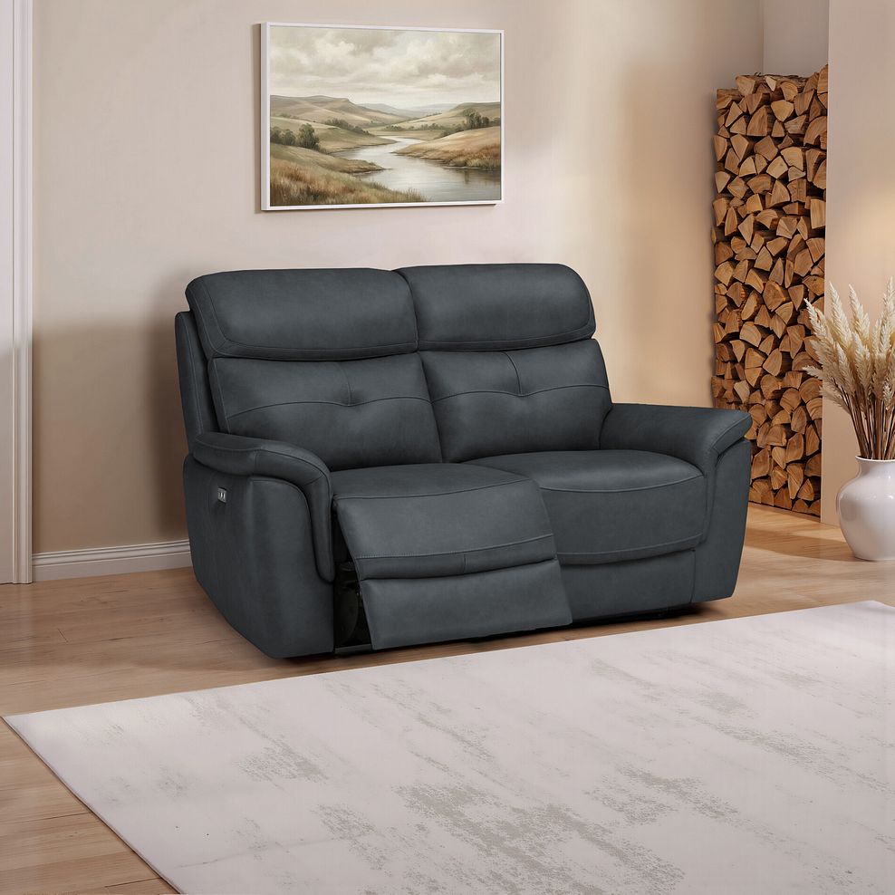 Iver 2 Seater Electric Recliner Sofa in Amara Dark Grey Leather 1