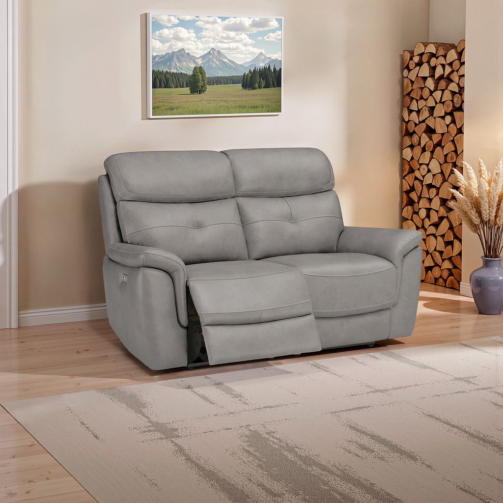 Iver 2 Seater Electric Recliner Sofa in Amara Light Grey Leather 1