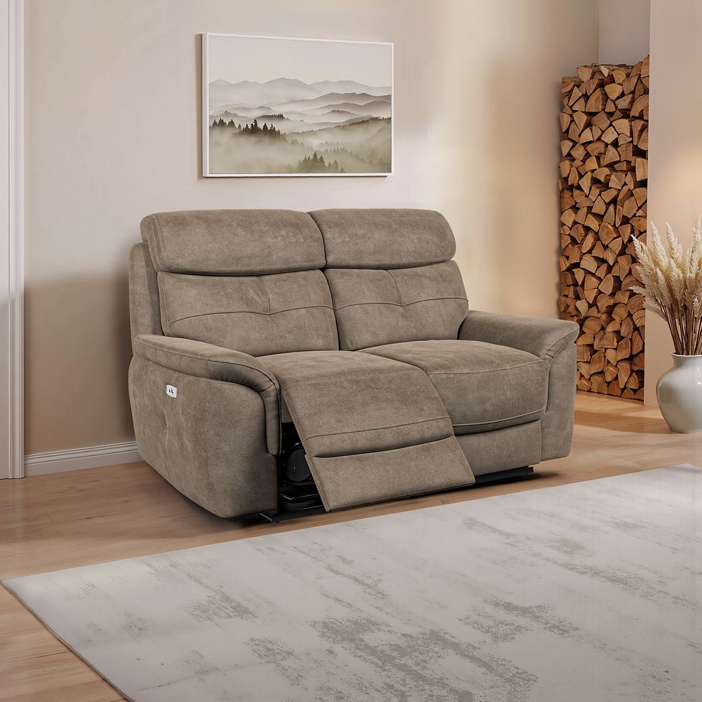 Iver 2 Seater Electric Recliner Sofa in Miller Earth Brown Fabric 1