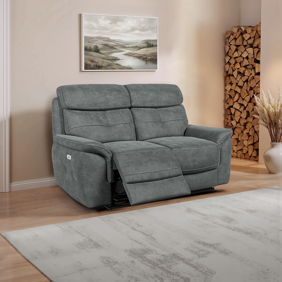 Iver 2 Seater Electric Recliner Sofa in Miller Grey Fabric 1