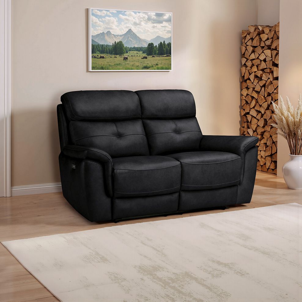 Iver 2 Seater Electric Recliner Sofa in Odyssey Black Leather 1