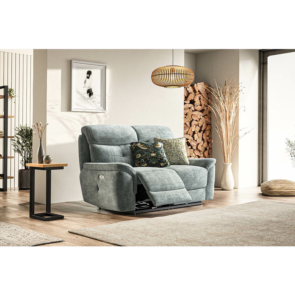 Iver 2 Seater Electric Recliner Sofa in Plush Silver Fabric 2