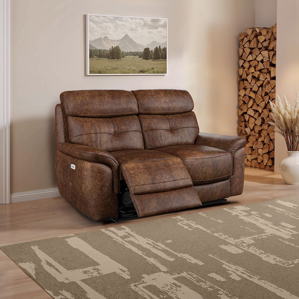 Iver 2 Seater Electric Recliner Sofa in Ranch Dark Brown Fabric 1