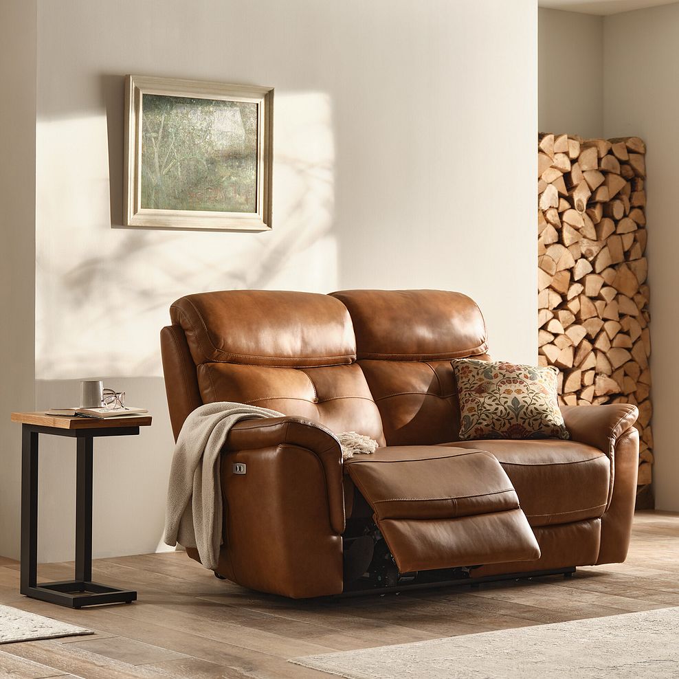 Iver 2 Seater Electric Recliner Sofa in Virgo Cognac Leather 1