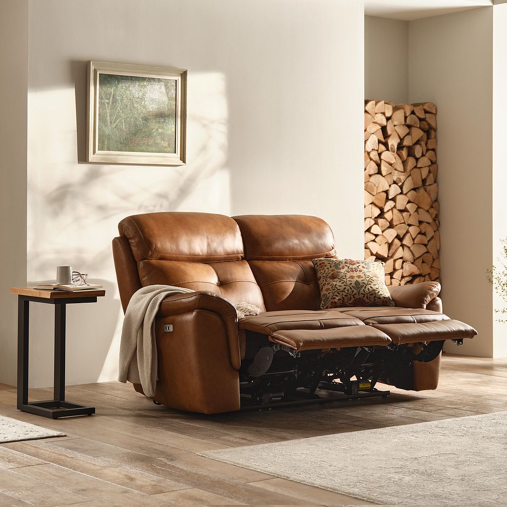 Iver 2 Seater Electric Recliner Sofa in Virgo Cognac Leather 3