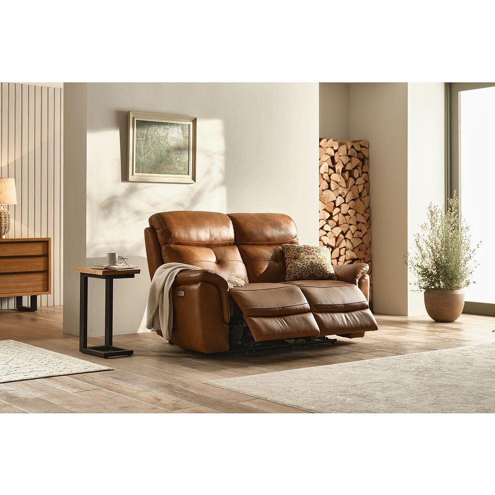 Iver 2 Seater Electric Recliner Sofa with Power Headrest in Virgo Cognac Leather 1