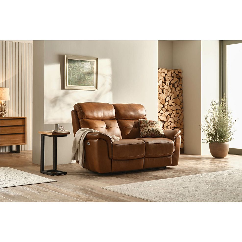 Iver 2 Seater Electric Recliner Sofa with Power Headrest in Virgo Cognac Leather 4