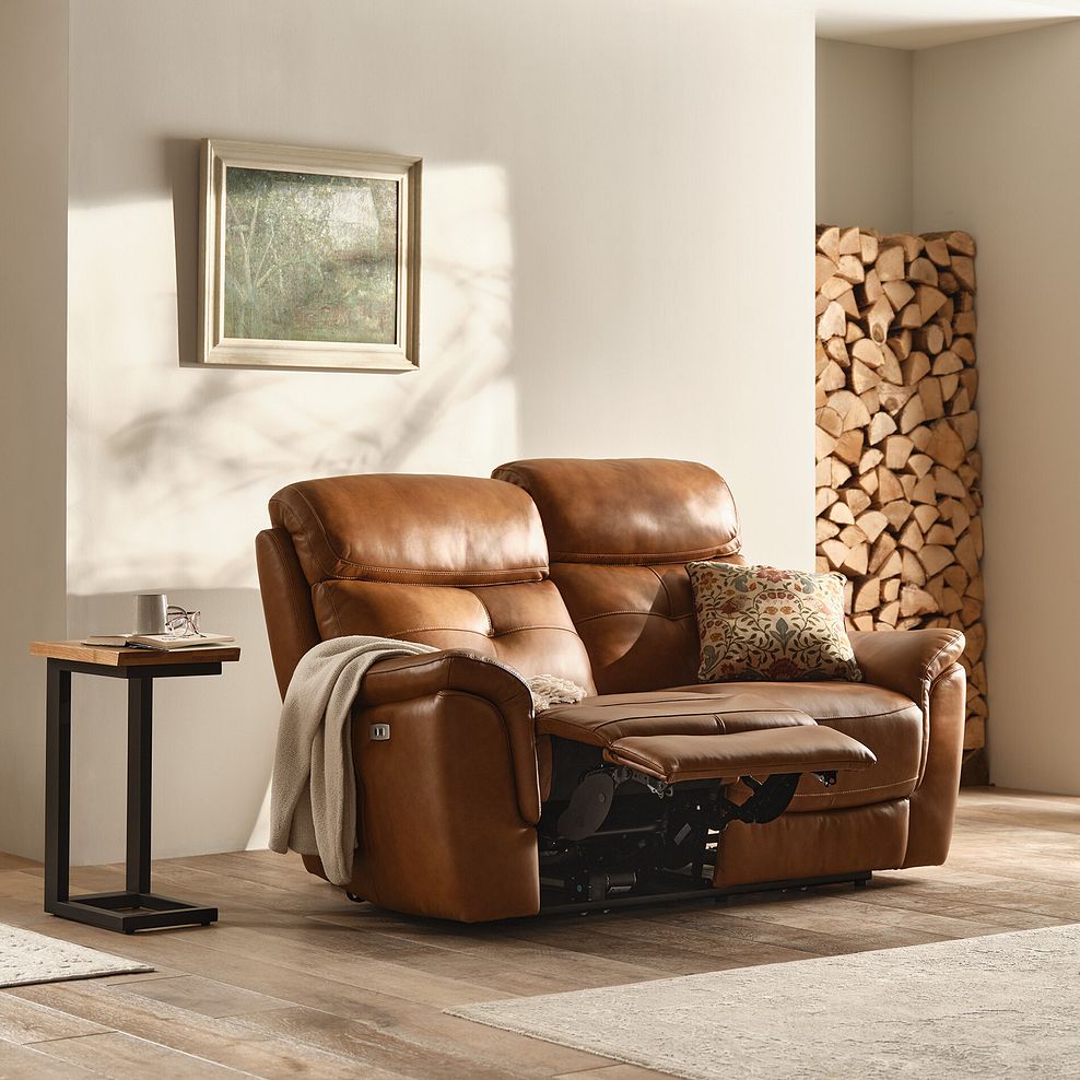 Iver 2 Seater Electric Recliner Sofa with Power Headrest in Virgo Cognac Leather 1