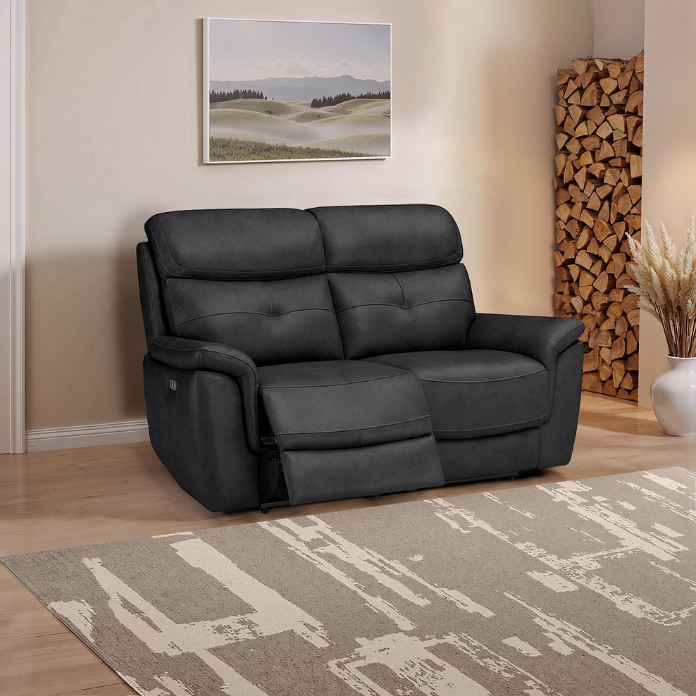 Iver 2 Seater Electric Recliner Sofa with Power Headrests in Amara Black Leather 1