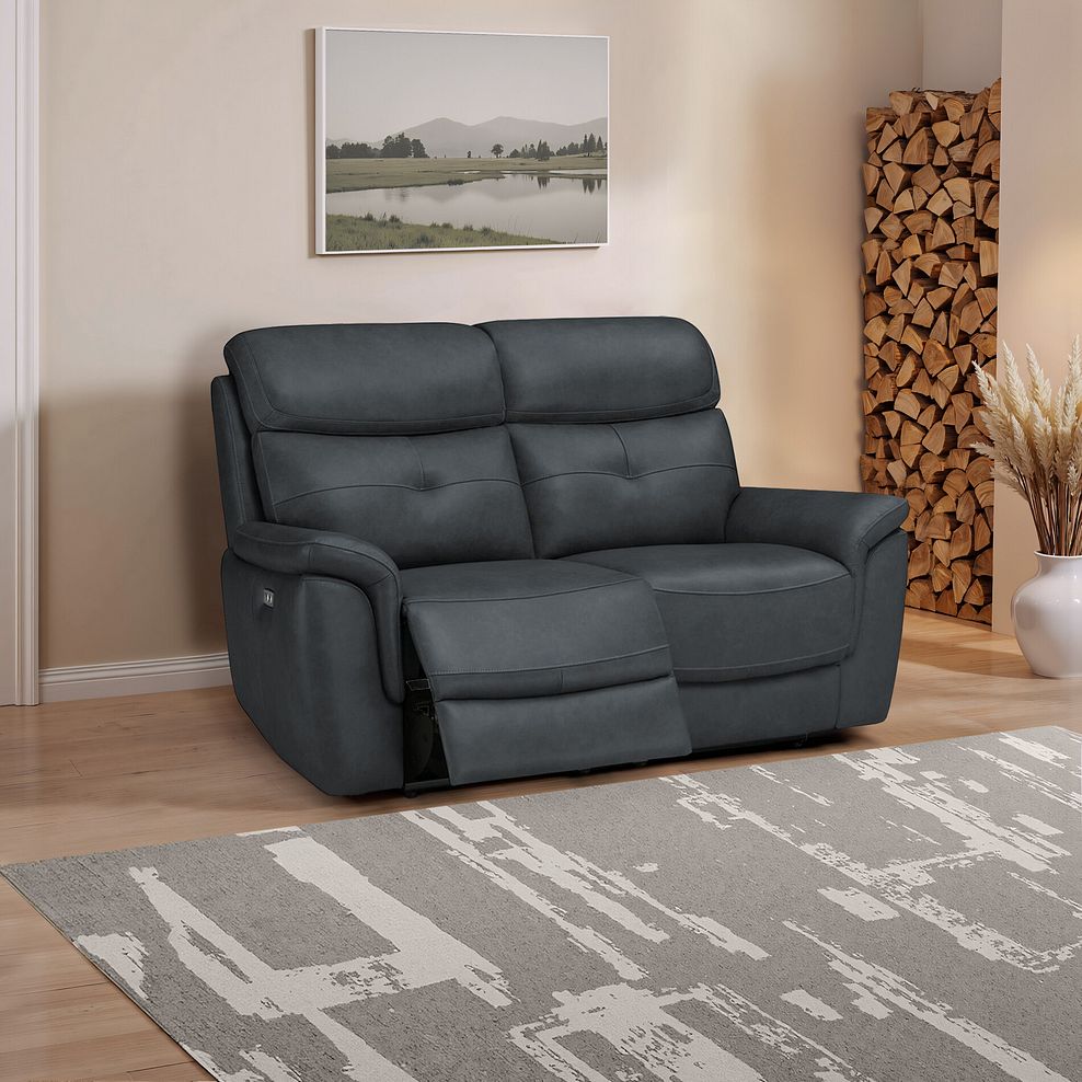 Iver 2 Seater Electric Recliner Sofa with Power Headrests in Amara Dark Grey Leather 1