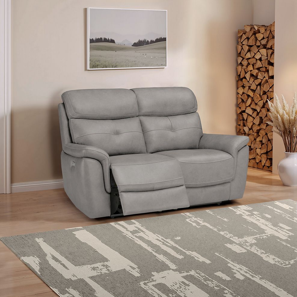 Iver 2 Seater Electric Recliner Sofa with Power Headrests in Amara Light Grey Leather 1