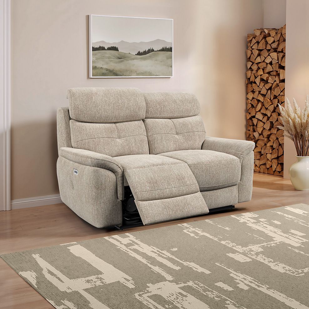 Iver 2 Seater Electric Recliner Sofa with Power Headrests in Jetta Beige Fabric 1