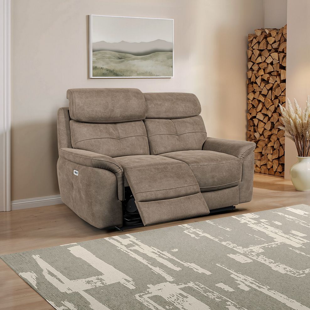 Iver 2 Seater Electric Recliner Sofa with Power Headrests in Miller Earth Brown Fabric 1
