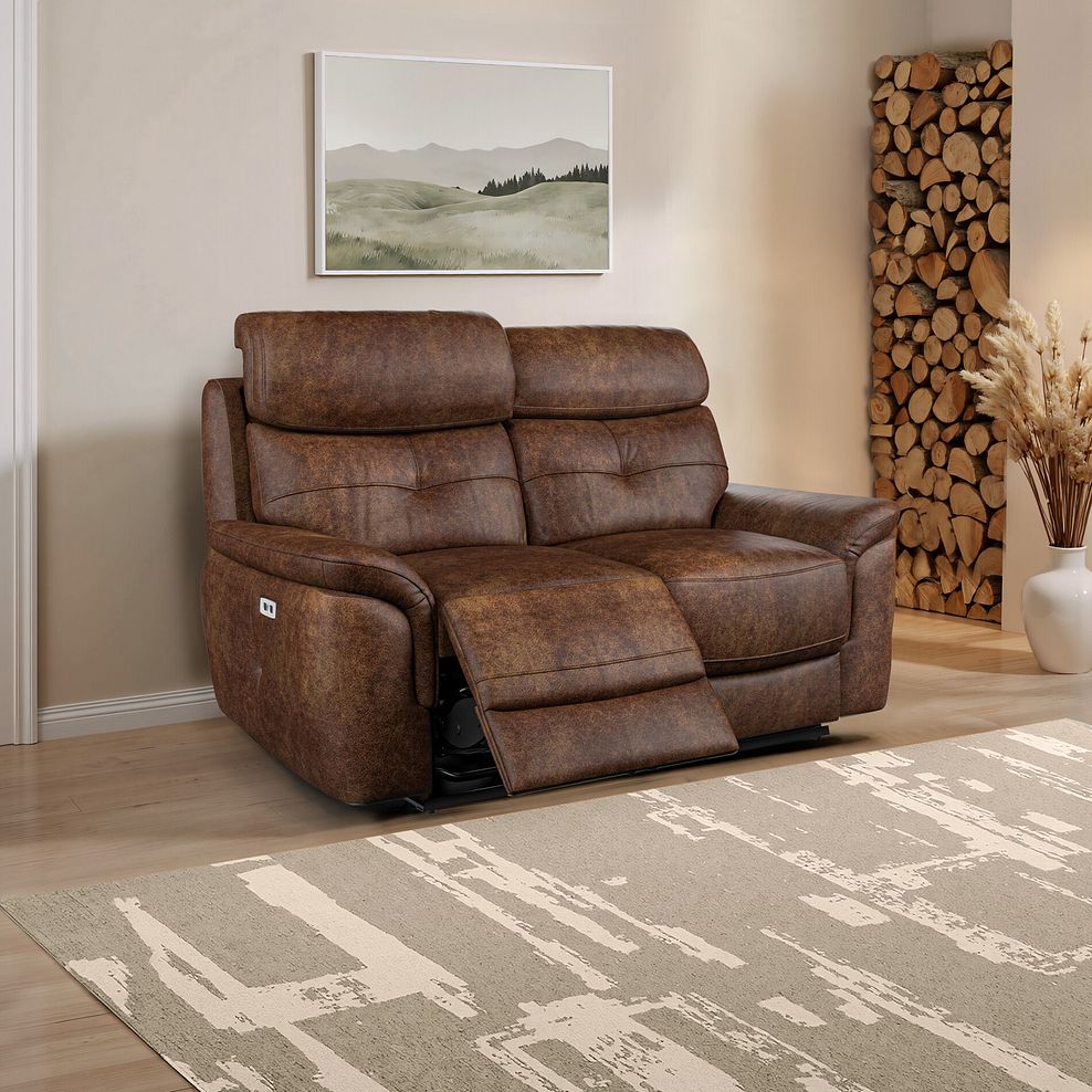Iver 2 Seater Electric Recliner Sofa with Power Headrests in Ranch Dark Brown Fabric 1