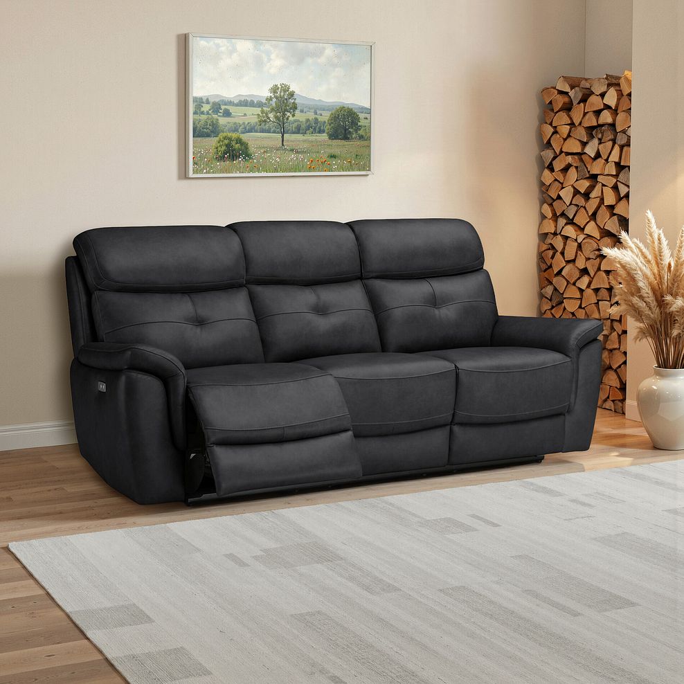 Iver 3 Seater Electric Recliner Sofa in Amara Black Leather 1
